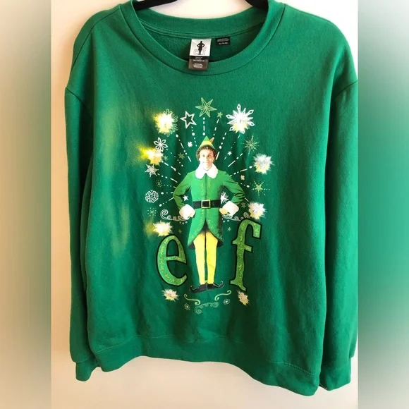 Green Christmas Holiday Buddy The Elf Sweatshirt With Twinkle Lights See Video! - Picture 3 of 7